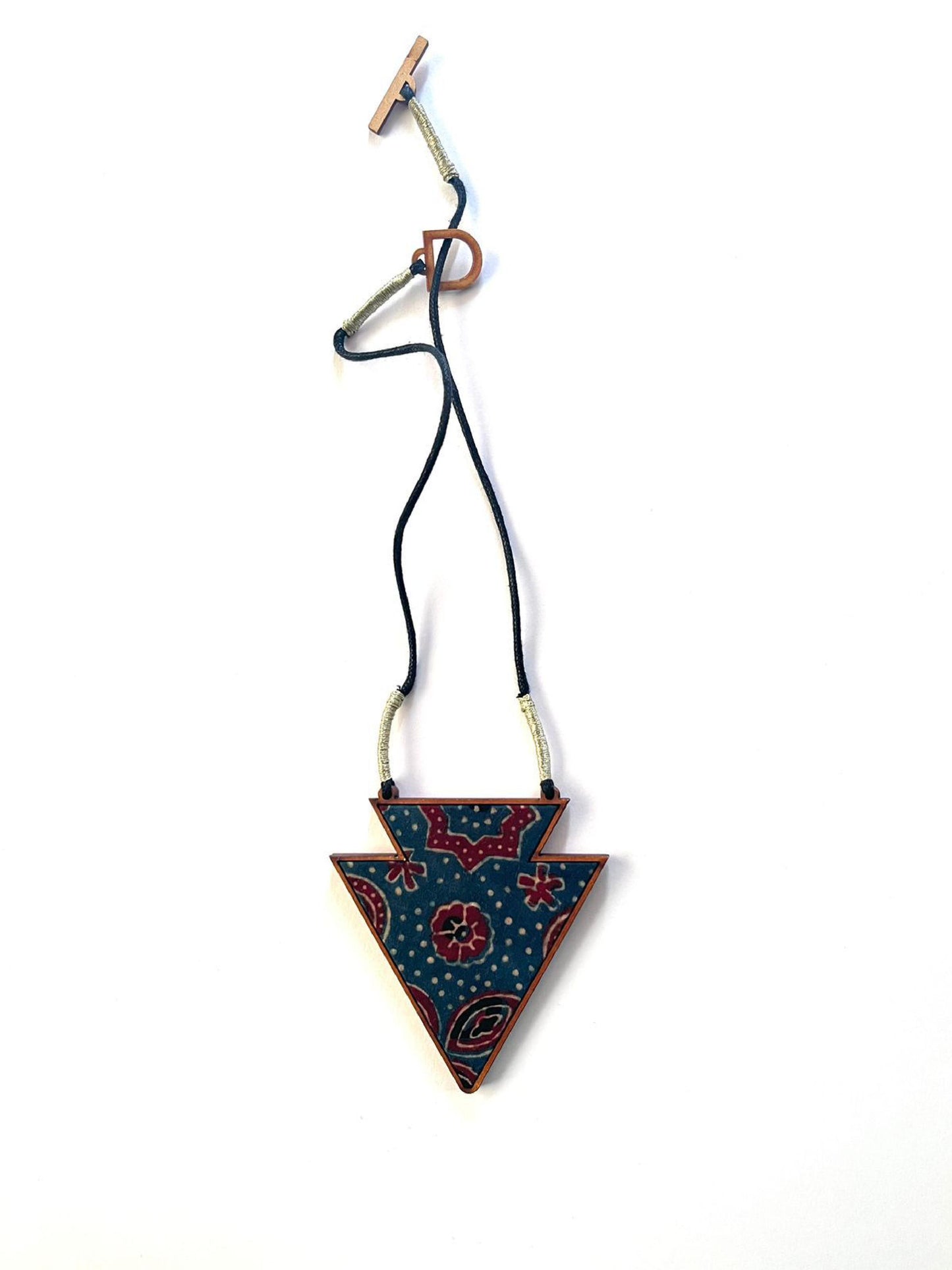 Ethnic Blue and Red Tribal Inspired Wooden Necklace | Basic View