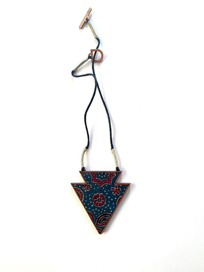 Ethnic Blue and Red Tribal Inspired Wooden Necklace | Basic View