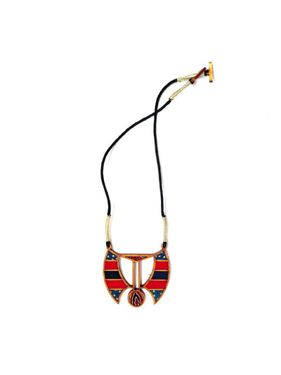 Ethnic Blue and Red Tribal Inspired Wooden Necklace | Basic View