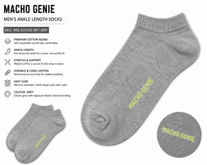 Macho Genie Men’s Grey Ankle Length Socks