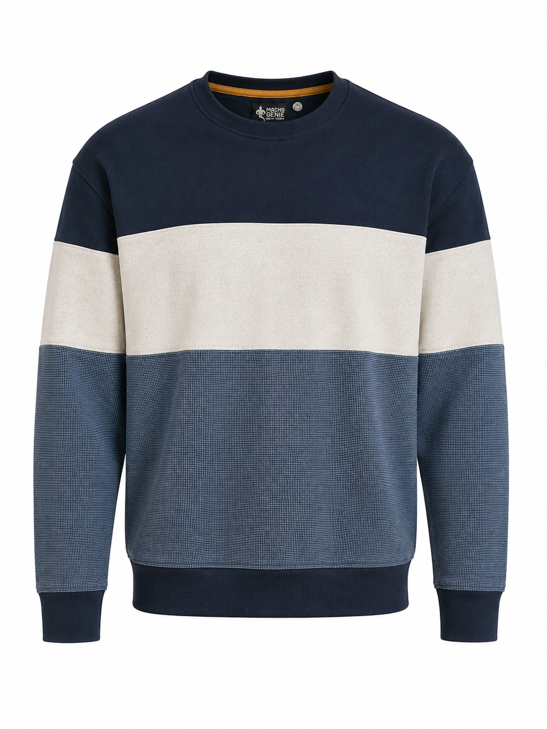 Macho Genie Textured Colorblock Sweatshirt for Men Blue