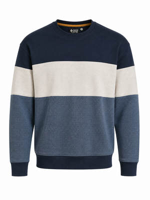 Macho Genie Textured Colorblock Sweatshirt for Men Blue