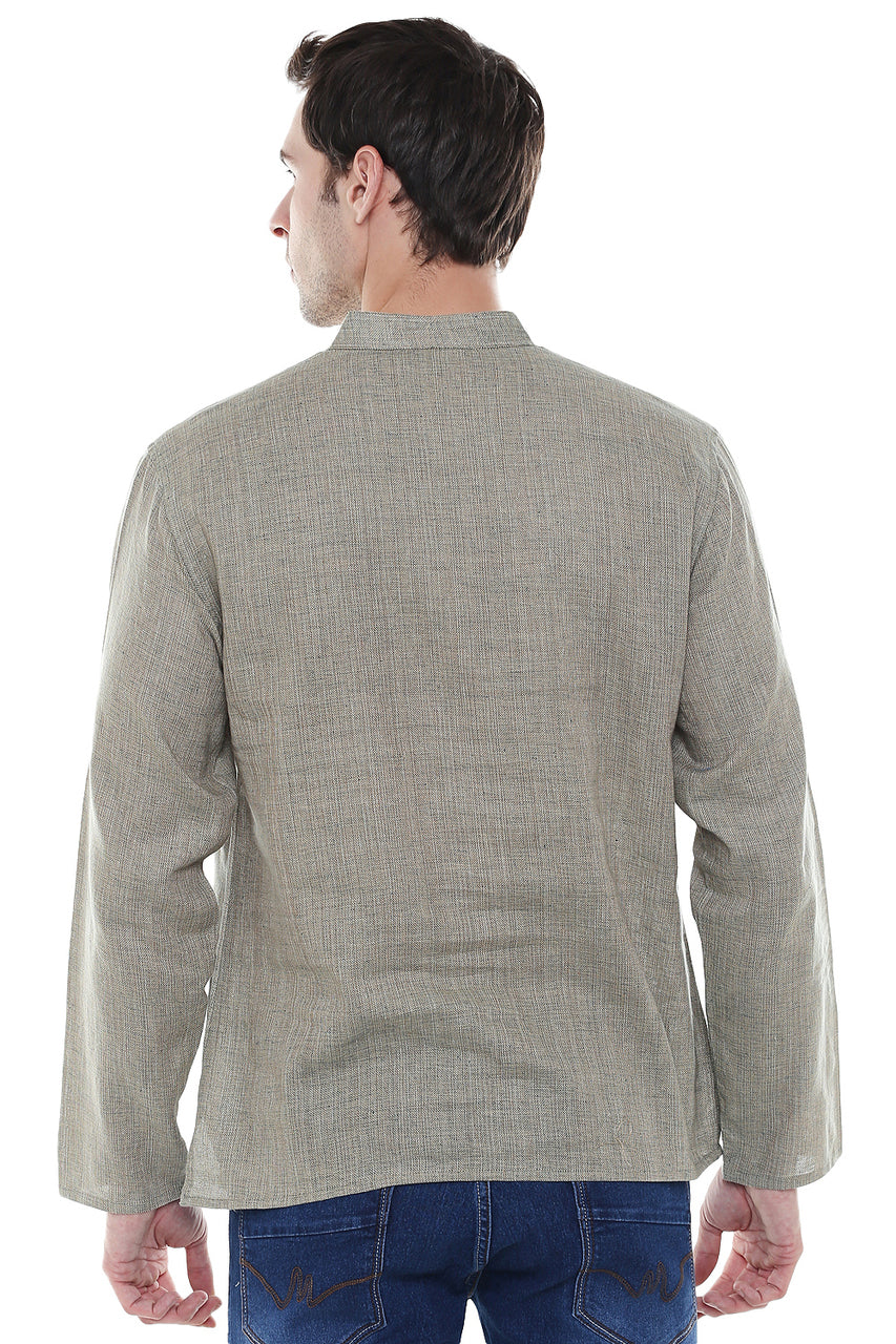 Men's Sanskrit Mantra Print Pure Cotton Beige Kurta Tunic - Back | In-Sattva