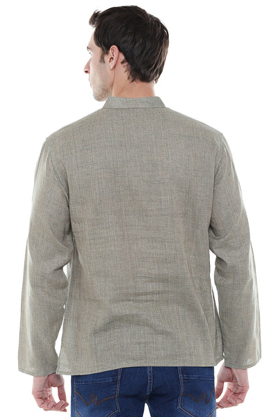 Men's Sanskrit Mantra Print Pure Cotton Beige Kurta Tunic - Back | In-Sattva