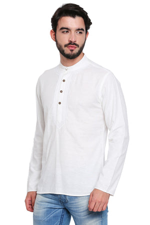 White Men's Shirt-Length Kurta Tunic - Side | In-Sattva