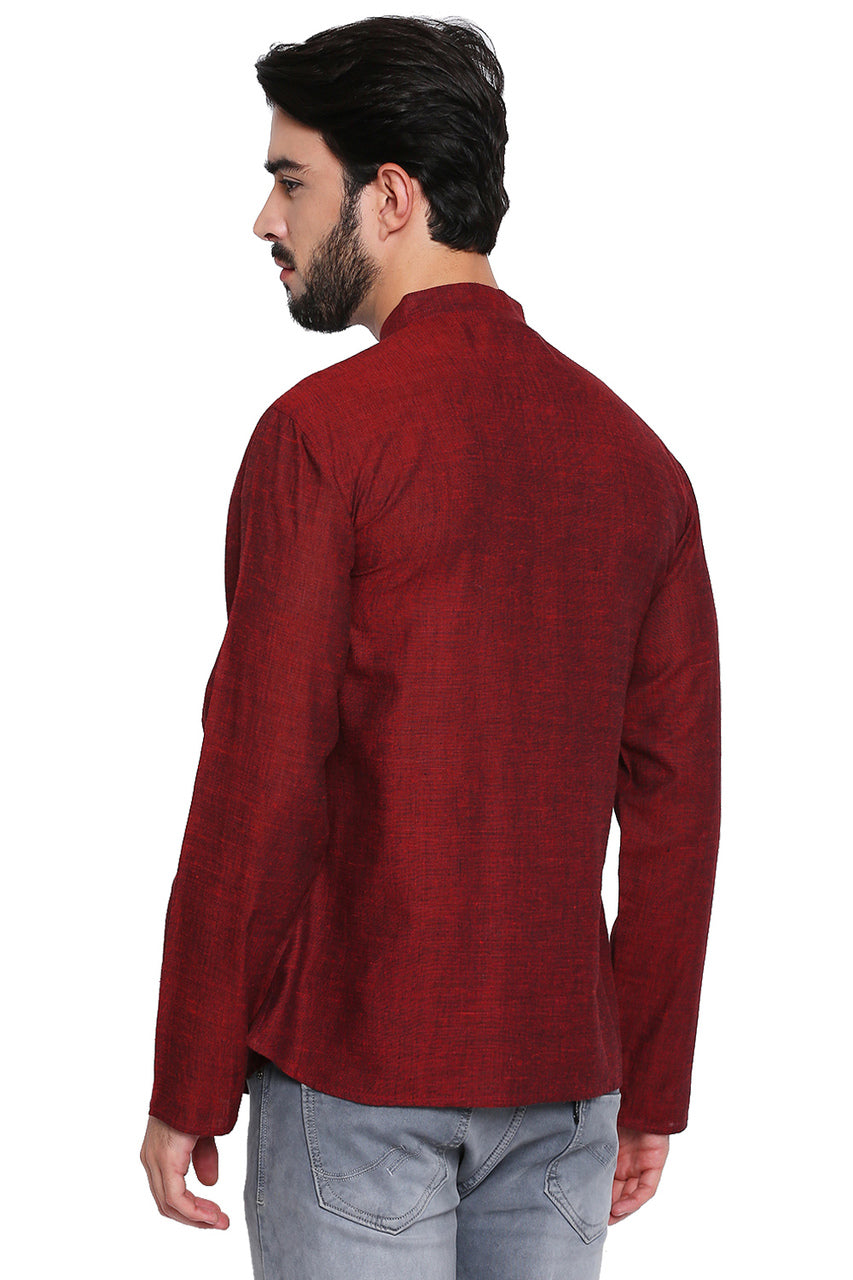 Maroon Men's Shirt-Length Kurta Tunic - Back | In-Sattva