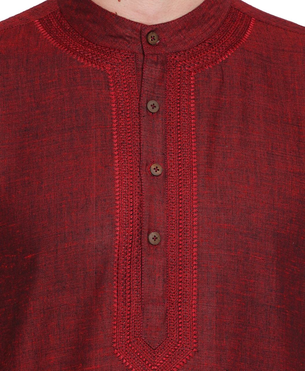Maroon Men's Shirt-Length Kurta Tunic - Garment details | In-Sattva