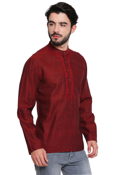 Maroon Men's Shirt-Length Kurta Tunic - Side | In-Sattva