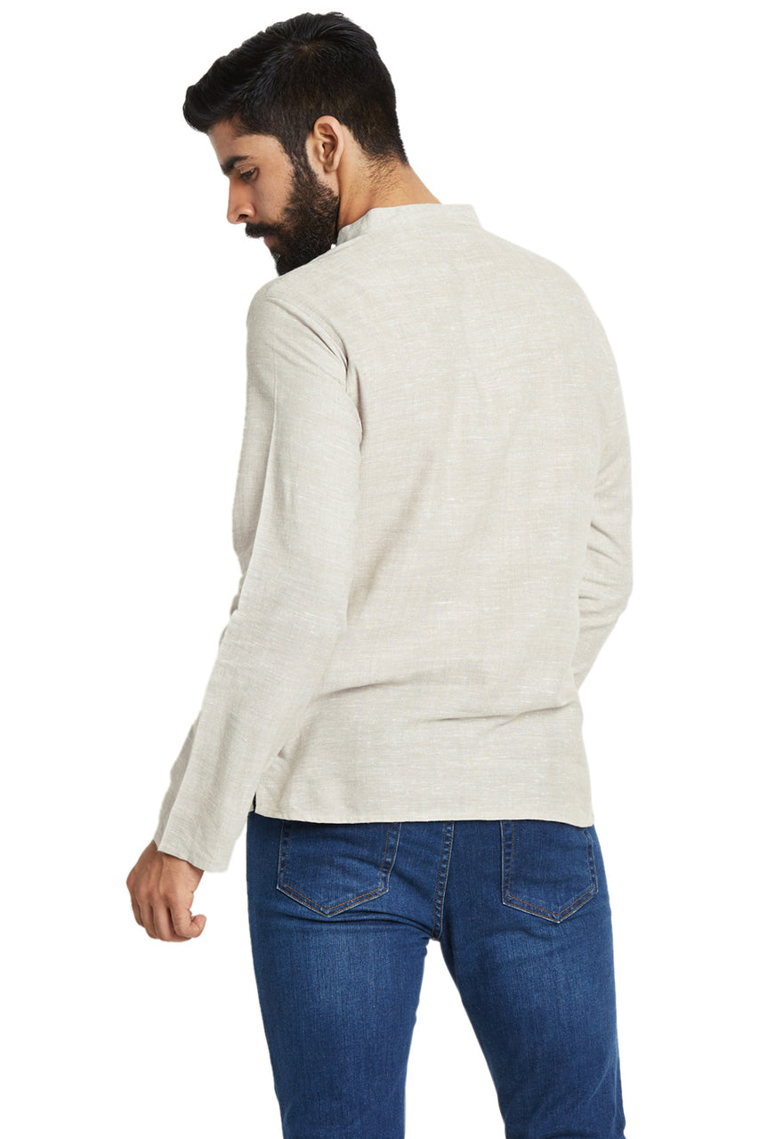 Men's Shirt-Length Embroidered Kurta Tunic - Back | In-Sattva