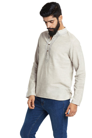 Men's Shirt-Length Embroidered Kurta Tunic - Side | In-Sattva