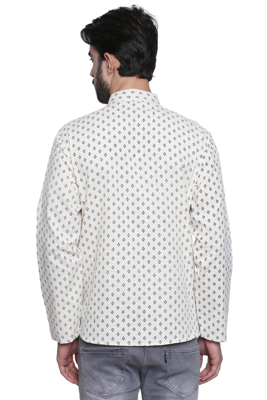 Men's Shirt-Length Block Printed Kurta Tunic - Back | In-Sattva