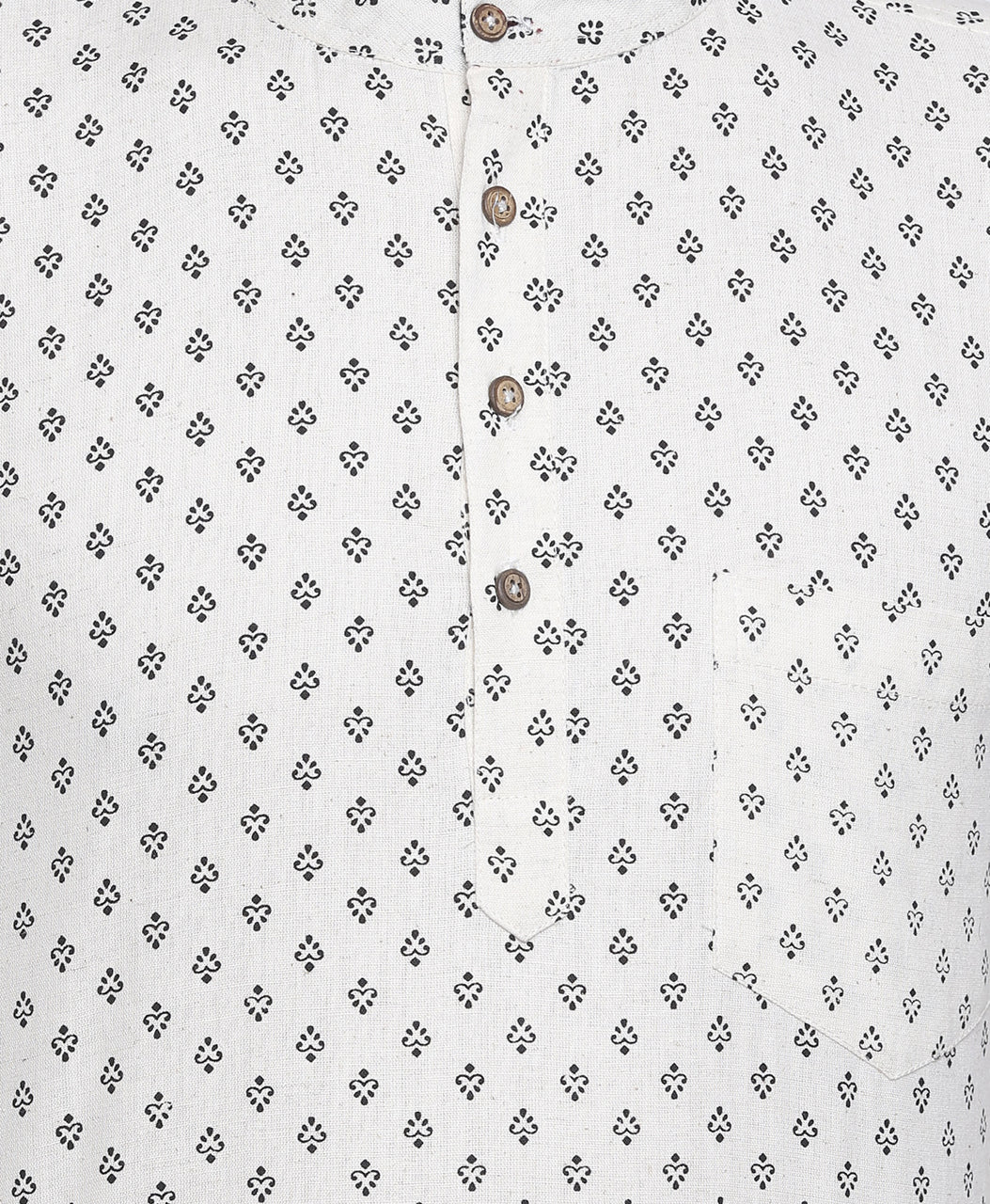 Men's Shirt-Length Block Printed Kurta Tunic - Garment details | In-Sattva