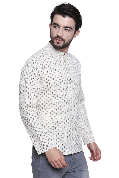 Men's Shirt-Length Block Printed Kurta Tunic - Side | In-Sattva