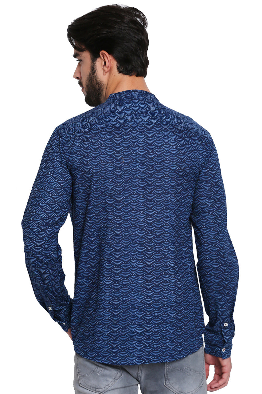 Men's Shirt - Blue Pure Cotton Fabric with Long Sleeves | In-Sattva - Back