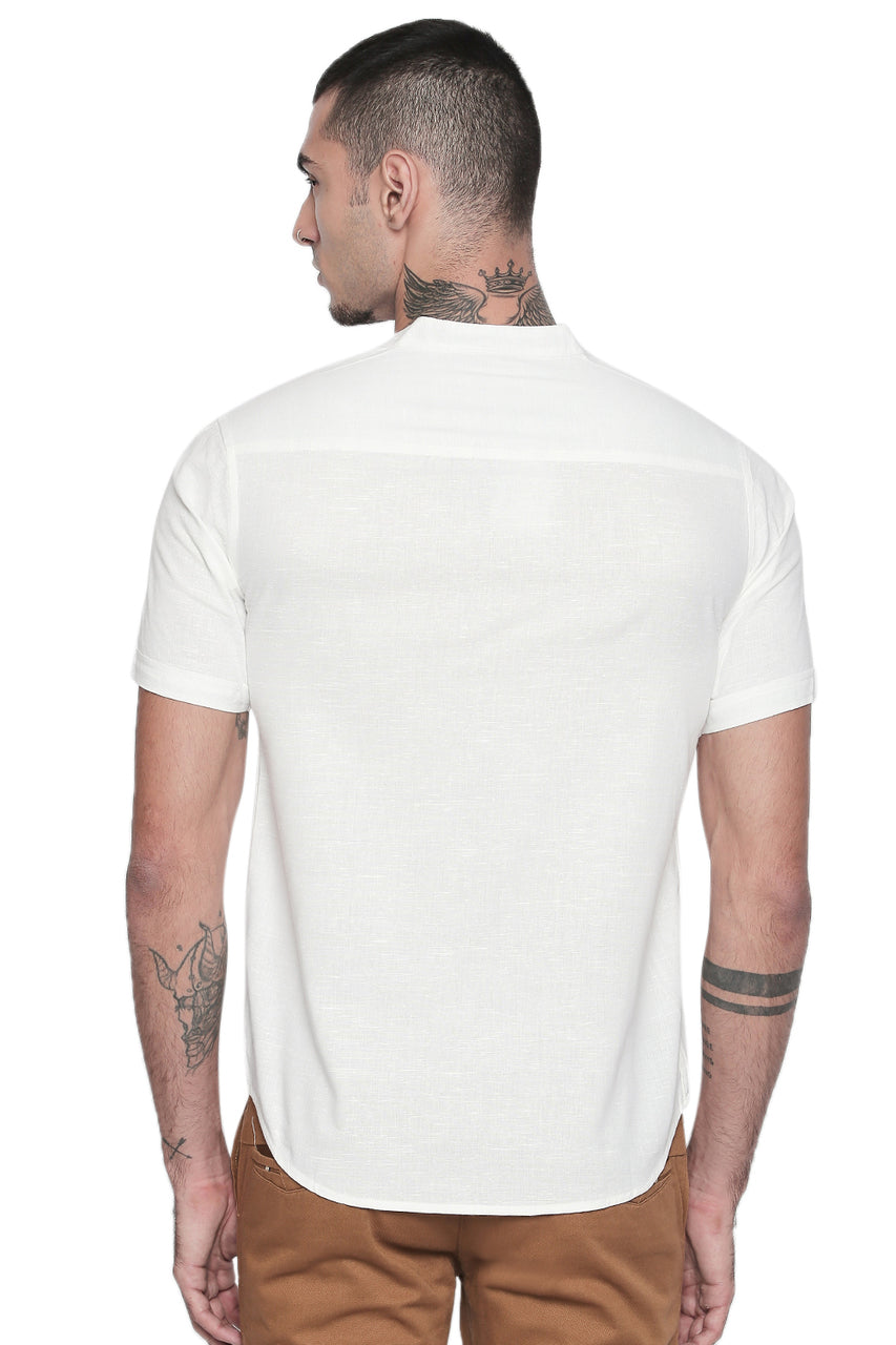 Short Sleeves Button Down Men's Shirt with Banded Collar - Back | In-Sattva