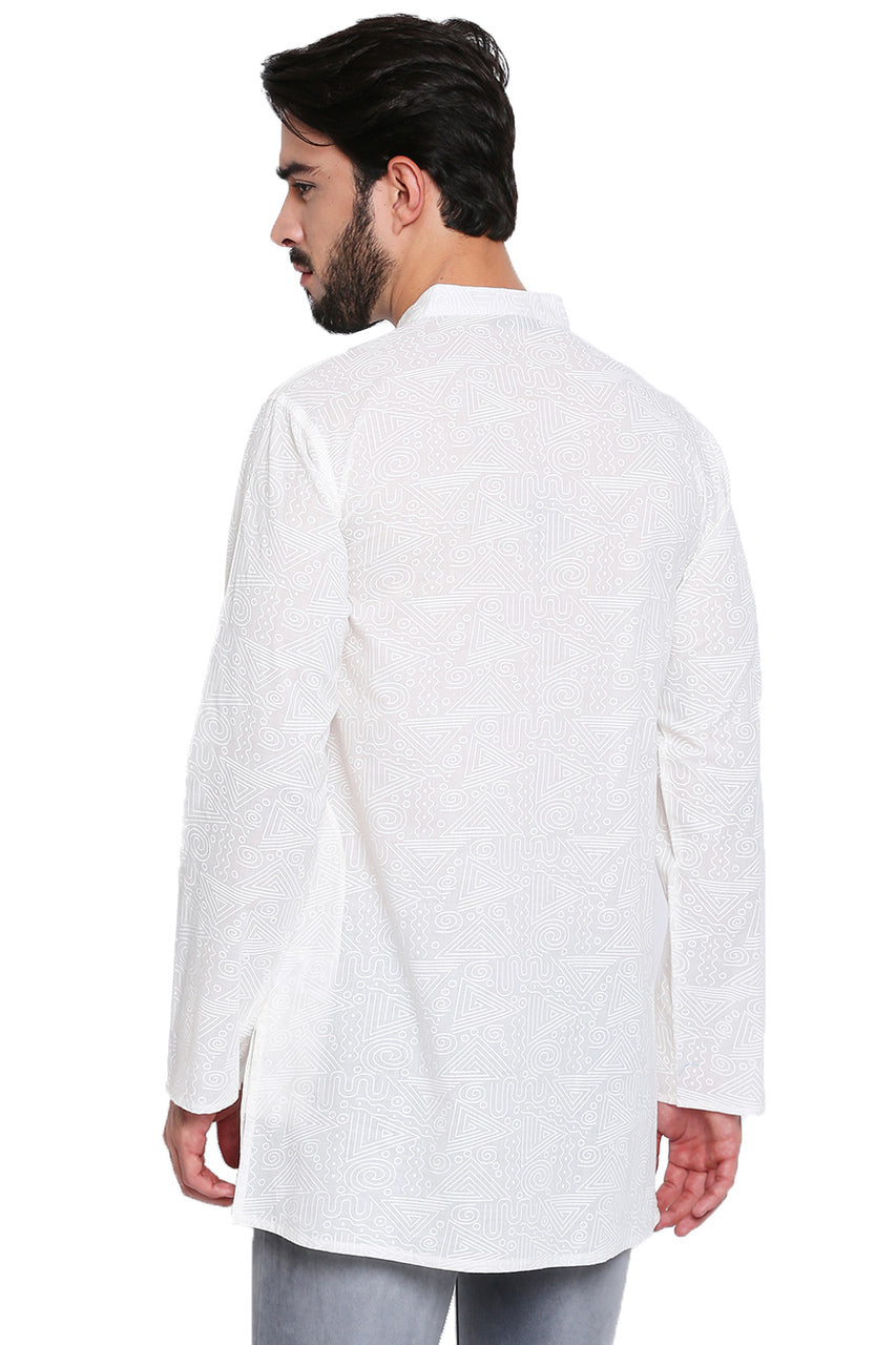 White Pure Cotton Men's Kurta Tunic - Back | In-Sattva