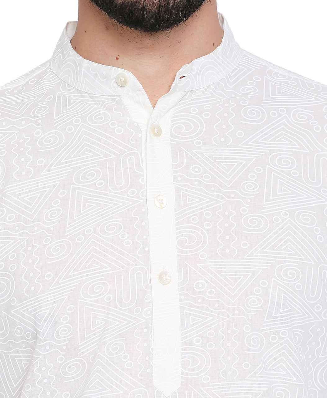 White Pure Cotton Men's Kurta Tunic - Garment Details | In-Sattva