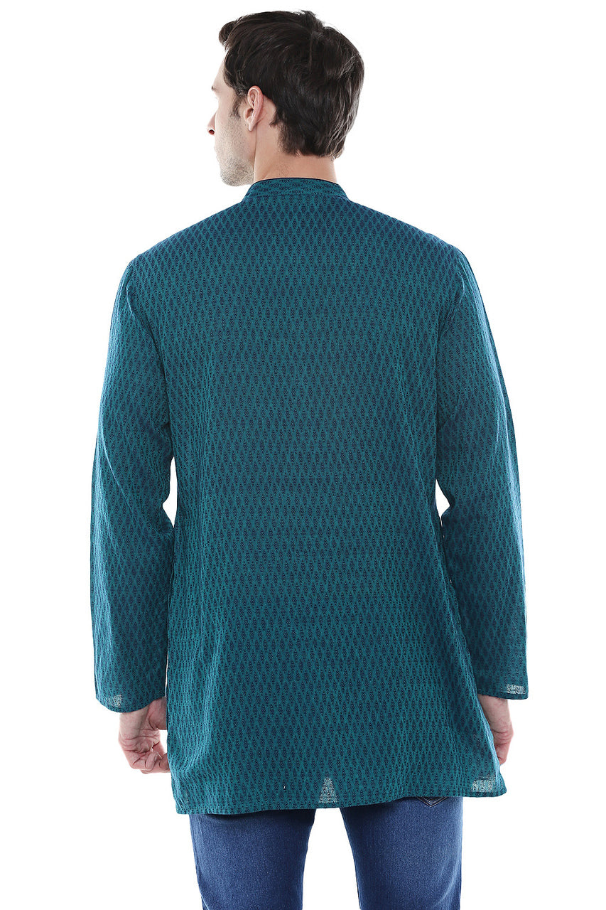 Men's Kurta Tunic - French Water Blue Pure Cotton Fabric -  Back | In-Sattva