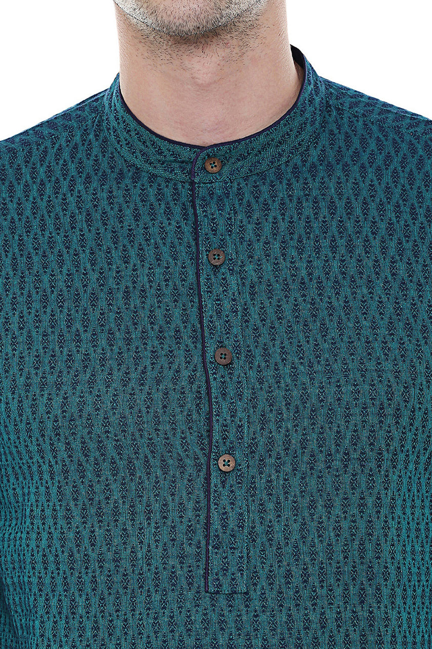 Men's Kurta Tunic - French Water Blue Pure Cotton Fabric -  Garment Details | In-Sattva