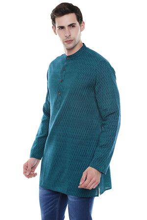 Men's Kurta Tunic - French Water Blue Pure Cotton Fabric -  Side | In-Sattva