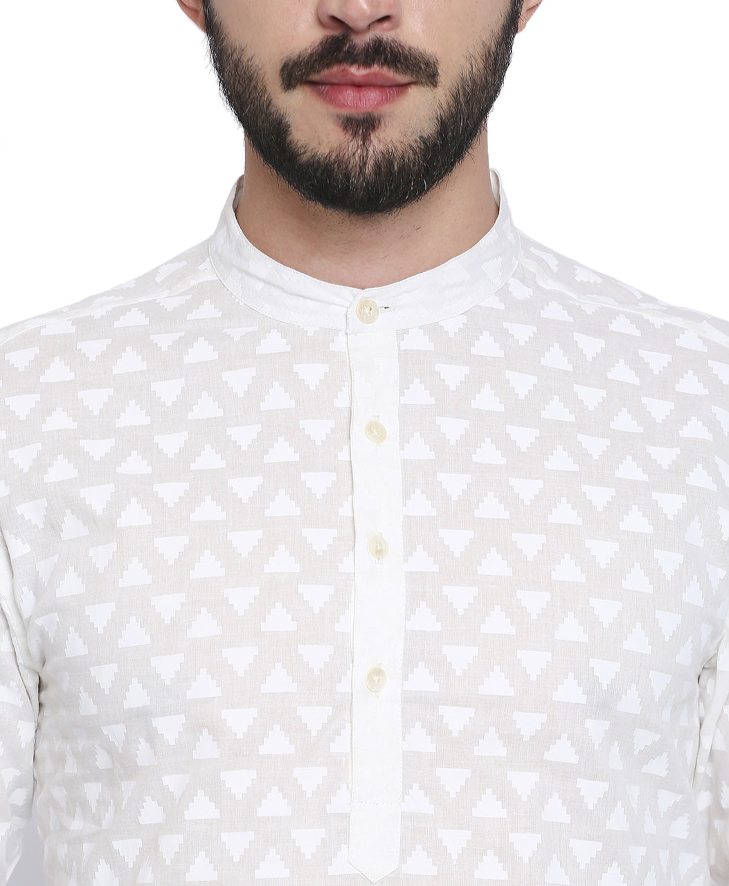 Classic Indian White Men's Kurta Tunic - Garment Details | In-Sattva