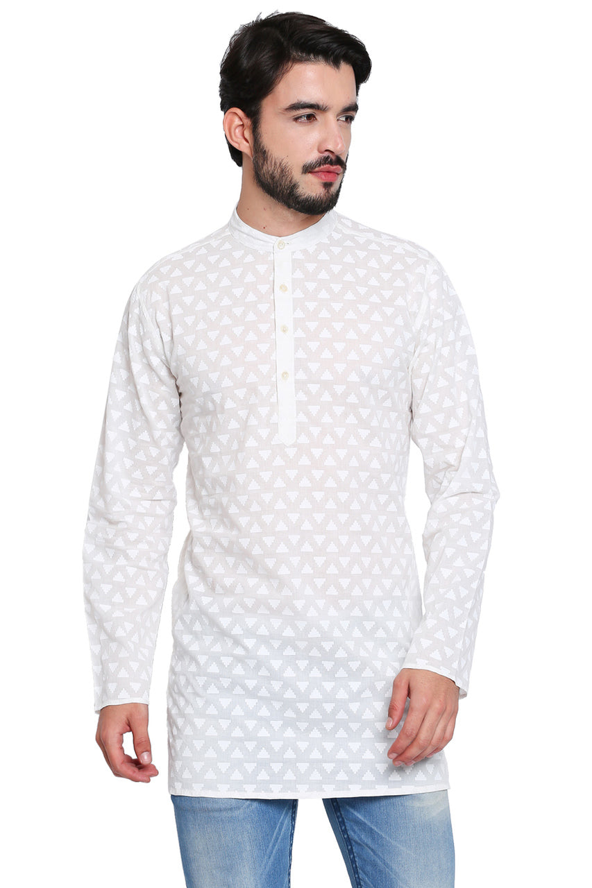 Classic Indian White Men's Kurta Tunic - Front | In-Sattva
