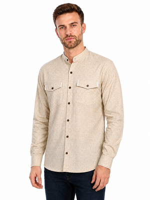 In-Sattva Men's Double-Breasted Pullover Sattva-Collar Henley Style Kurta Tunic; Espresso Brown