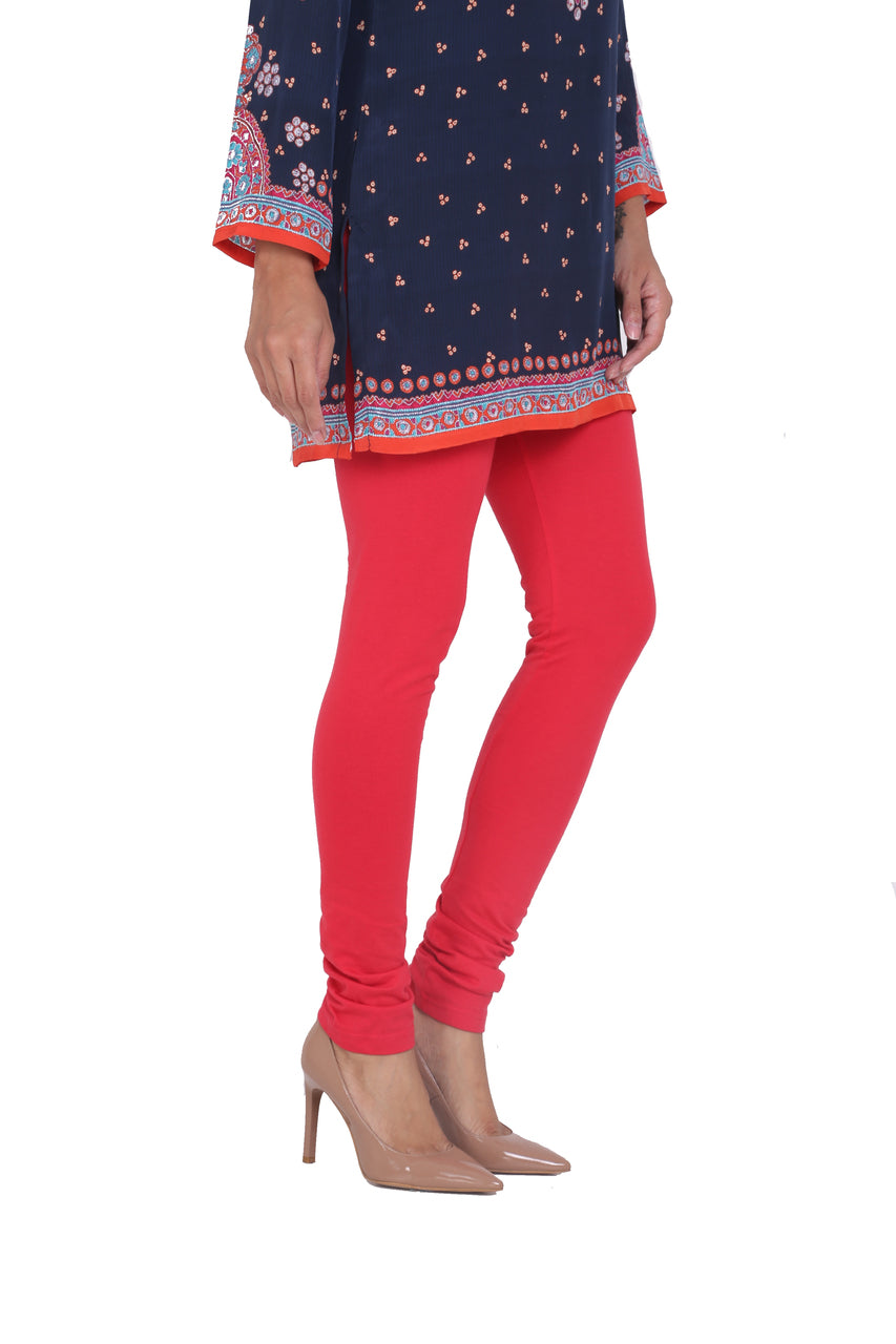Solid Churidar Leggings - Red