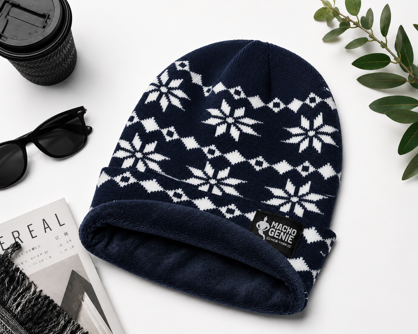Macho Genie Men’s Nordic Knitted Beanie Cap – Navy Blue
