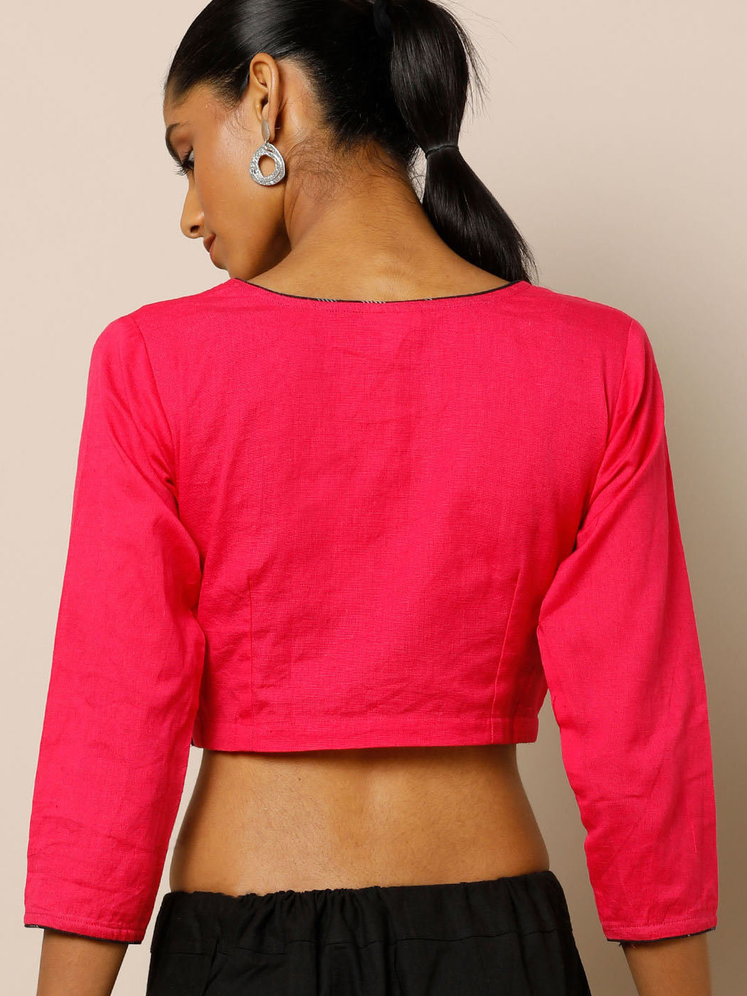 In-Sattva Women's Cotton Chinese Collar Blouse; Hot Pink
