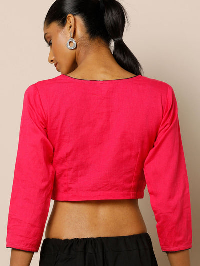 In-Sattva Women's Cotton Chinese Collar Blouse; Hot Pink