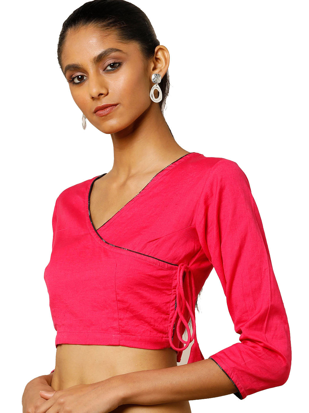 In-Sattva Women's Cotton Chinese Collar Blouse; Hot Pink