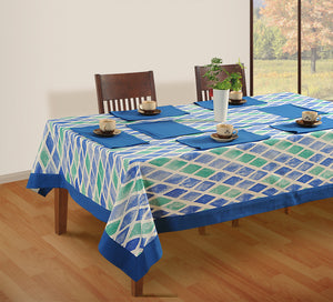 In-Sattva Home 100% Cotton Boho Mosaic Diamond Tile Print Washable Rectangular Table Cover Cloth Blue