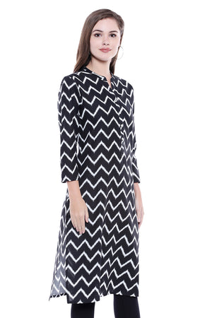 Women's Indian Cotton Kurta Tunic -with Zig-Zag Print | In-Sattva