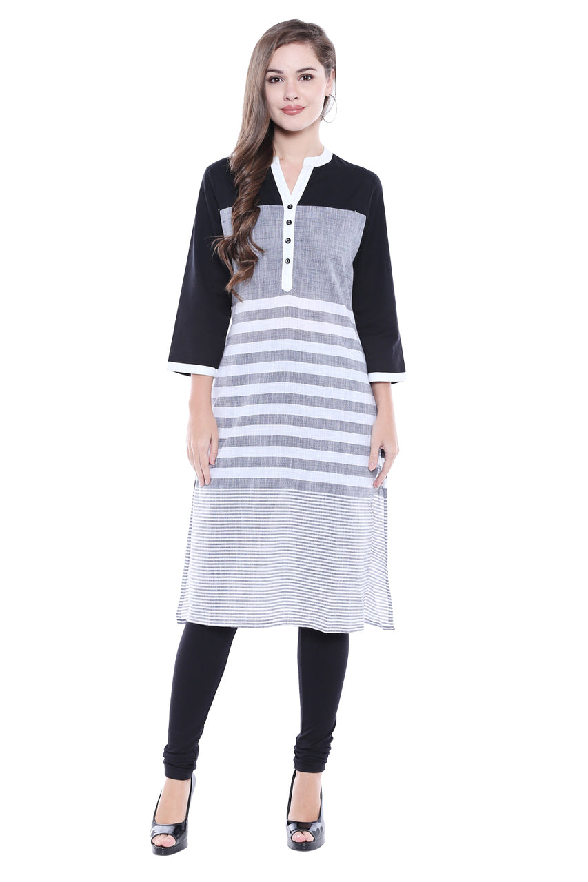 In-Sattva Women's Indian Summer Three-Tone Cotton Classic Kurta Tunic