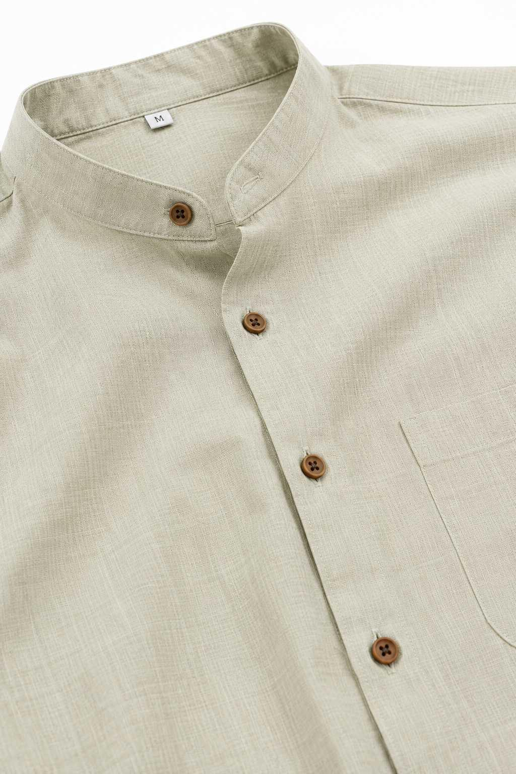 In-Sattva Men's Banded Sattva-Collar Pure Cotton Summer Button-Down Shirt; Dewdrop Green