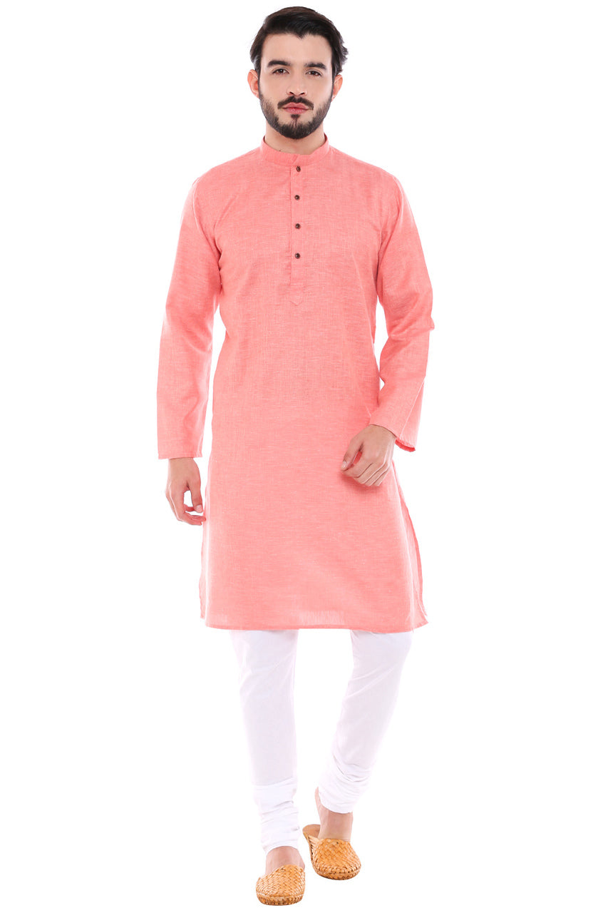In-Sattva Men's Indian Classic Textured Pure Cotton Kurta Tunic with Band Collar
