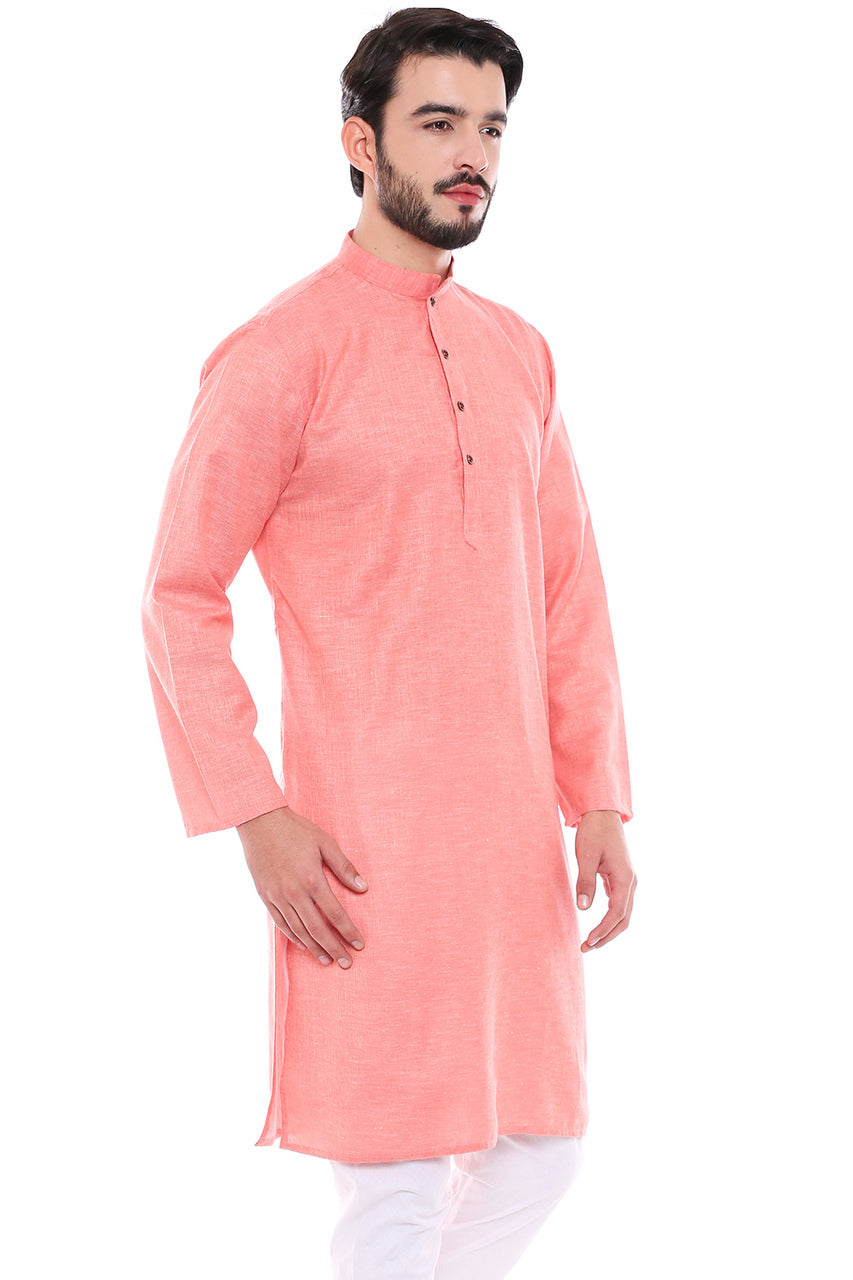 In-Sattva Men's Indian Classic Textured Pure Cotton Kurta Tunic with Band Collar