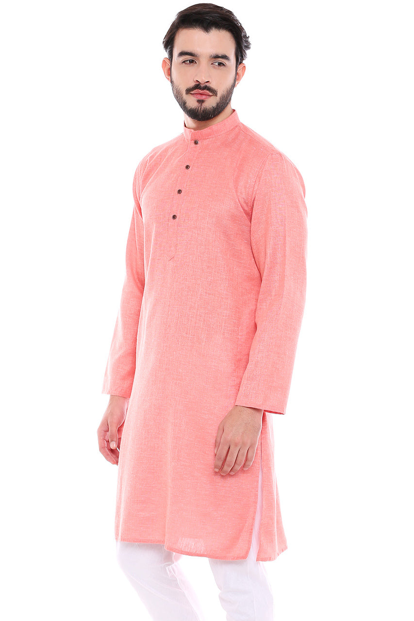 In-Sattva Men's Indian Classic Textured Pure Cotton Kurta Tunic with Band Collar