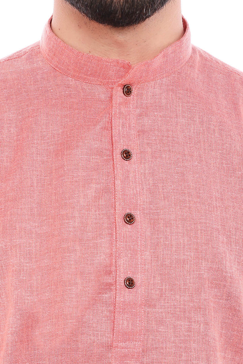In-Sattva Men's Indian Classic Textured Pure Cotton Kurta Tunic with Band Collar