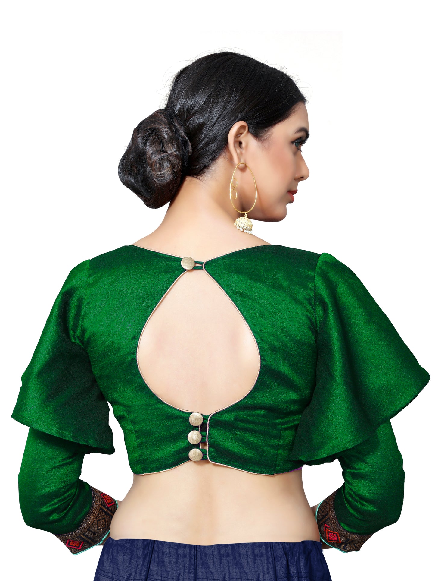 In-Sattva Women's Cotton Bell Sleeve Button Blouse; Imperial Green