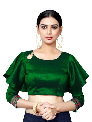 In-Sattva Women's Cotton Bell Sleeve Button Blouse; Imperial Green