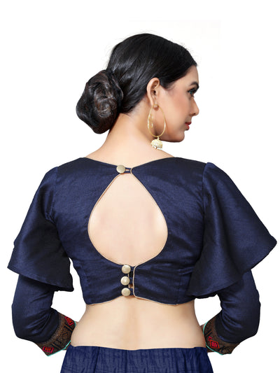 In-Sattva Women's Cotton Bell Sleeve Button Blouse; Midnight Blue