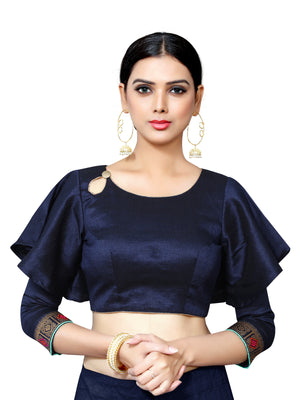 In-Sattva Women's Cotton Bell Sleeve Button Blouse; Midnight Blue