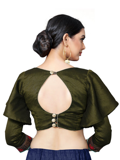 In-Sattva Women's Cotton Bell Sleeve Button Blouse; Fog Green