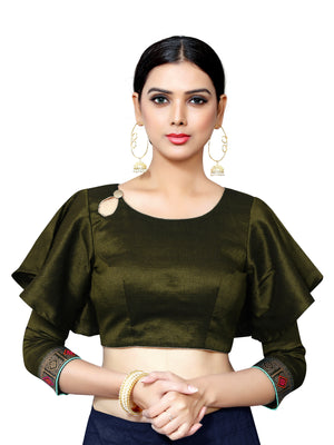 In-Sattva Women's Cotton Bell Sleeve Button Blouse; Fog Green