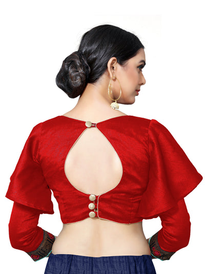 In-Sattva Women's Cotton Bell Sleeve Button Blouse; Ruby Red