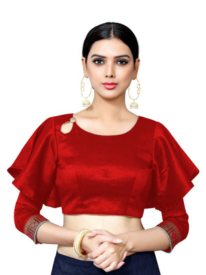 In-Sattva Women's Cotton Bell Sleeve Button Blouse; Ruby Red