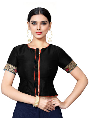 In-Sattva Women's Silk Short Sleeve Lace Blouse; Jet Black