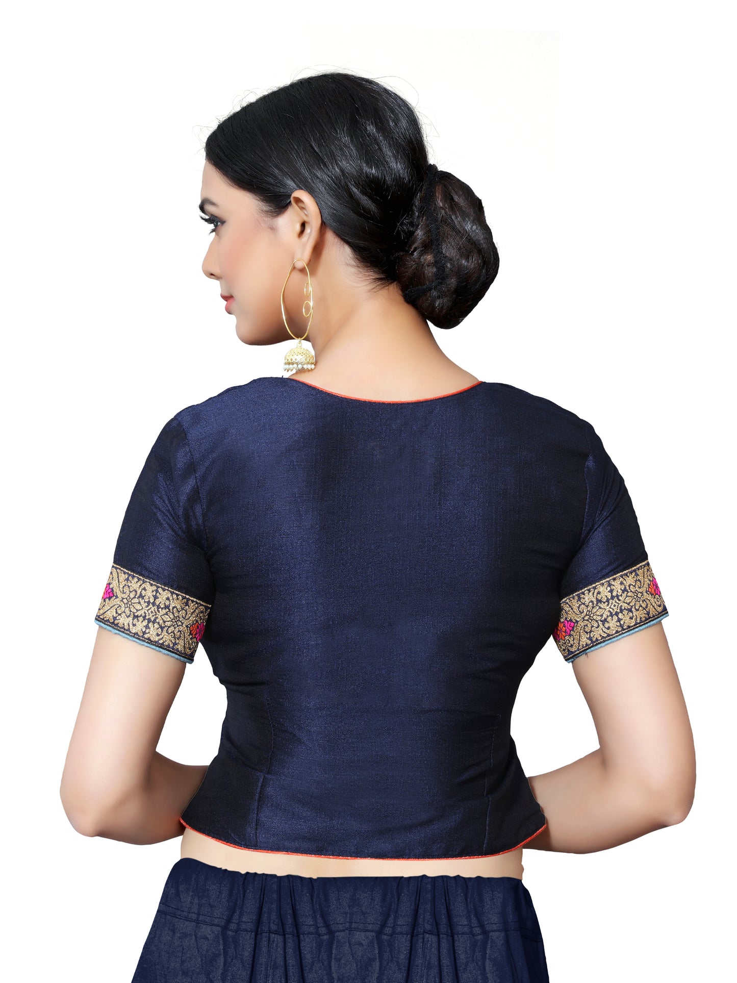 In-Sattva Women's Silk Short Sleeve Lace Blouse; Ocean Blue